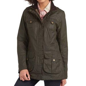 Barbour Defence Lightweight Waxed Jacket Green w/ Plaid Cotton Utility Rain Coat